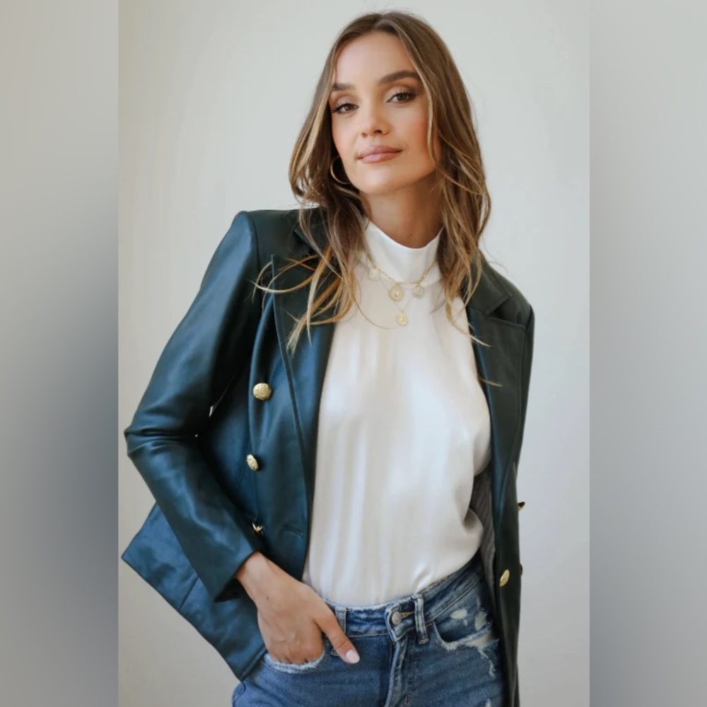 Nico Vegan Leather Blazer in Green Size L